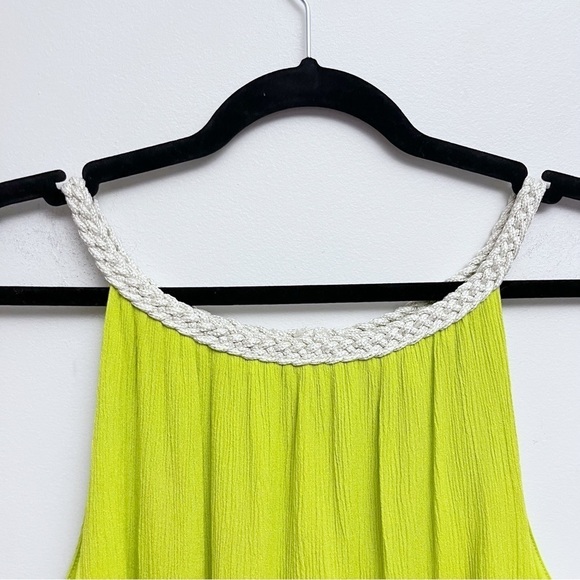 Nina Leonard Lime Green Braided Halter Plissé Gauze Maxi Dress Medium - Picture 8 of 12
